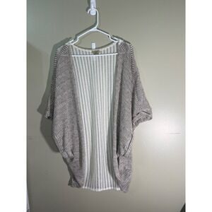 Anama Beige White Crochet Open Front Cocoon Cardigan Sweater Short Sleeve M